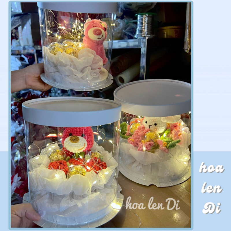 Hộp quà hoa len handmade kèm đèn nháy