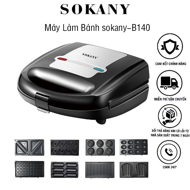 Máy làm bánh đa năng 8in1 bánh cuộn, bánh donut, bánh waffle, sandwich, chiên ép bánh mỳ Sokany B140