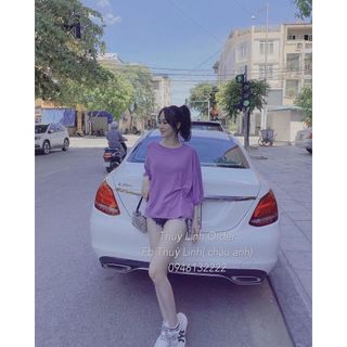 Áo phông cổ tròn xoắn eo bo tay