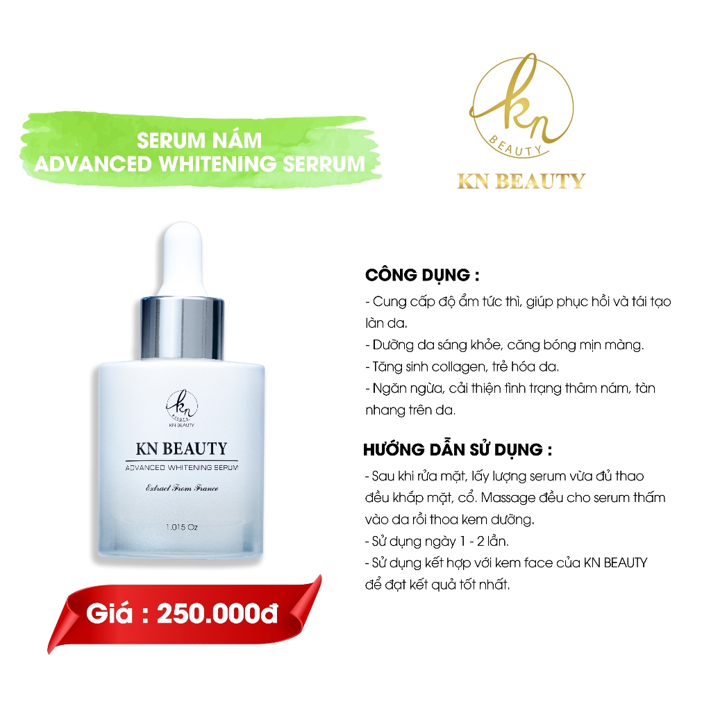 Sản phẩm Ngừa mụn Giảm thâm Dưỡng trắng Kn Beauty: 2 Serum 30ml + 2 kem dưỡng  tặng túi xách cao cấp