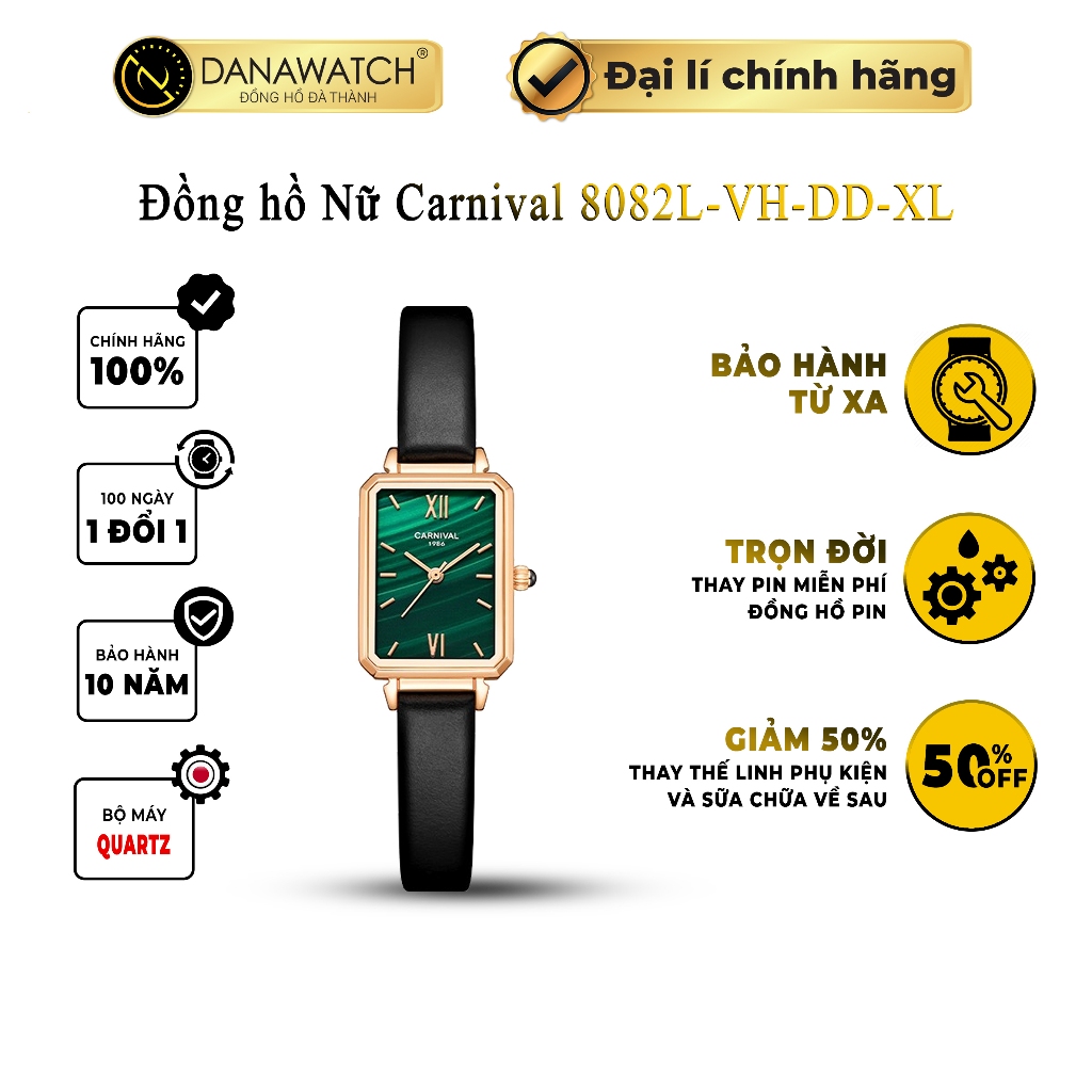 Đồng hồ nữ Carnival 8082L-VH-DD-XL máy Japan Miyota, kính sapphire, dây da, chống nước, chính hãng