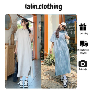 Váy polo dáng xuông dài xẻ thêu chữ A basic,phong cách nhẹ nhàng đường phố LALIN.CLOTHING