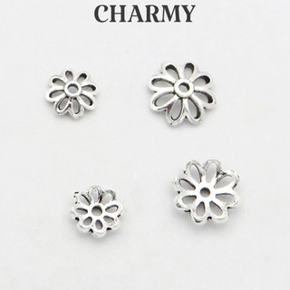 Charm bạc đế ốp hạt, đài 8 cánh hoa C200, Bạc 925 - Charmy