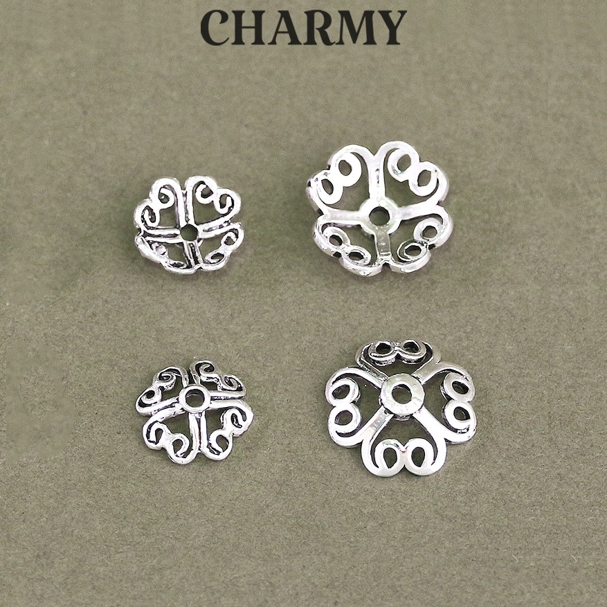 Charm bạc đế ốp hạt C03 kiểu trái tim 4 cánh, Bạc 925 - Charmy