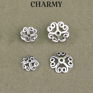 Charm bạc đế ốp hạt C203 kiểu trái tim 4 cánh, Bạc 925 - Charmy