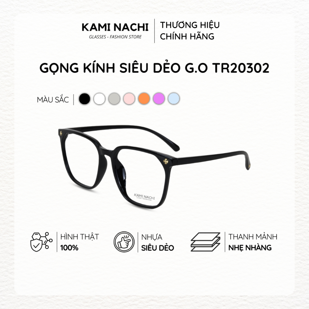 [COMBO Gọng + Tròng] Gọng kính siêu dẻo, nhiều màu, phong cách Hàn Quốc HOTTREND - Phiên bản G.O TR20302