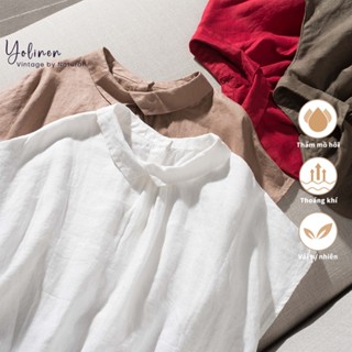  Áo sơ mi không tay YOLINEN thoáng mát ít nhăn cổ áo kiểu nghệ thuật có thể mặc 2 chiều 