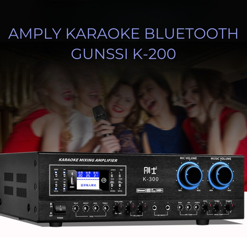 Amply karaoke bluetooth Gunssi K200 - Hàng chính hãng - Tặng kèm micro không dây cao cấp, đẩy liền v