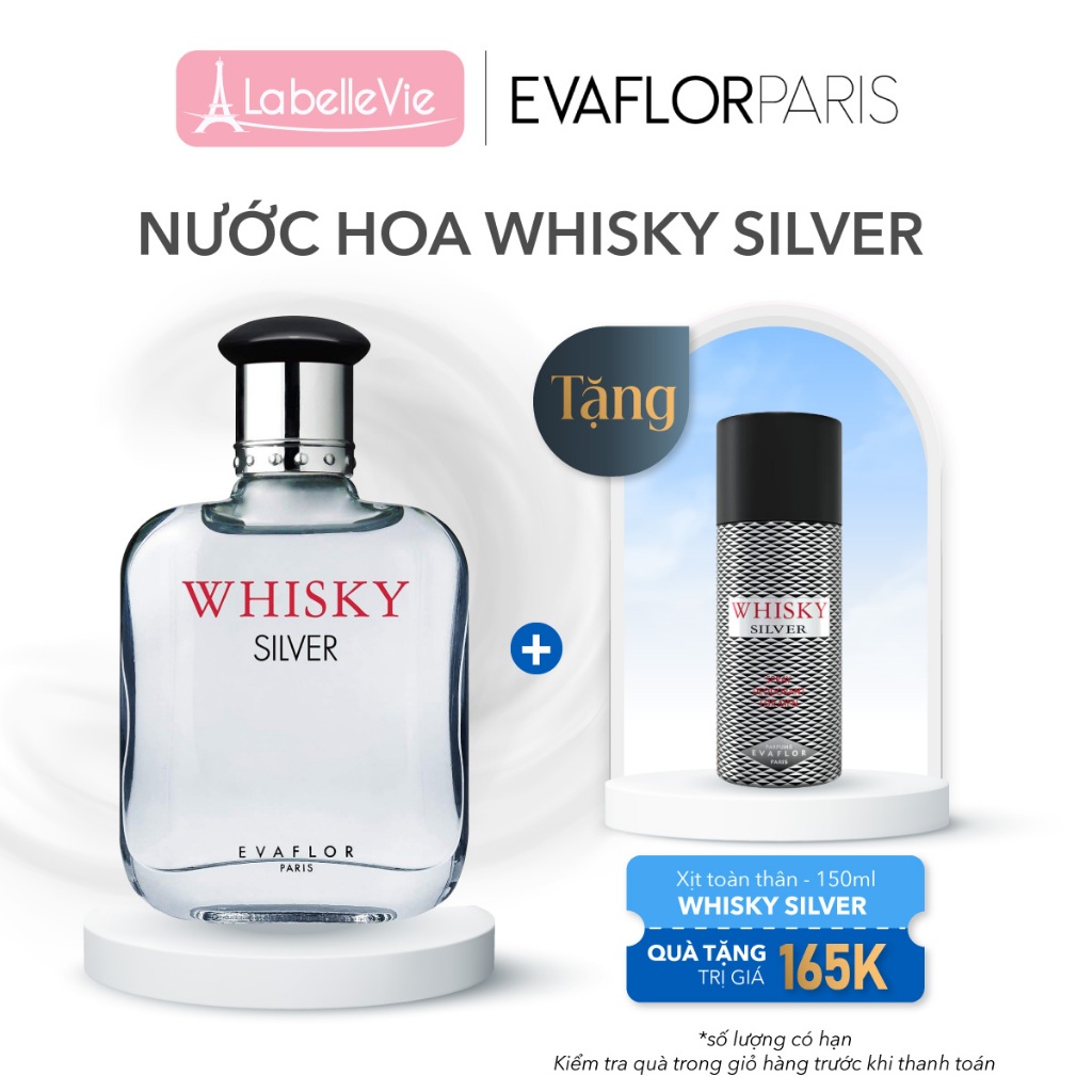 Nước hoa nam Evaflor Whisky Silver chính hãng Pháp hương thơm tinh tế, sang trọng 100ml