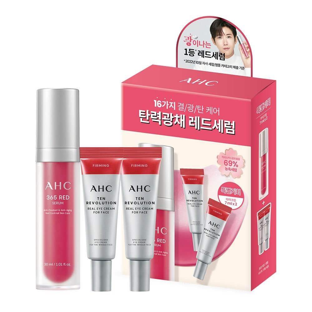 Set Serum + kem mắt ngăn ngừa lão hóa AHC đỏ 365 Red Serum Synergy Set