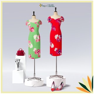 Đầm Katosa Trễ Vai In Họa Tiết, Đầm Tiệc Chất Vải Mềm Mịn Mát