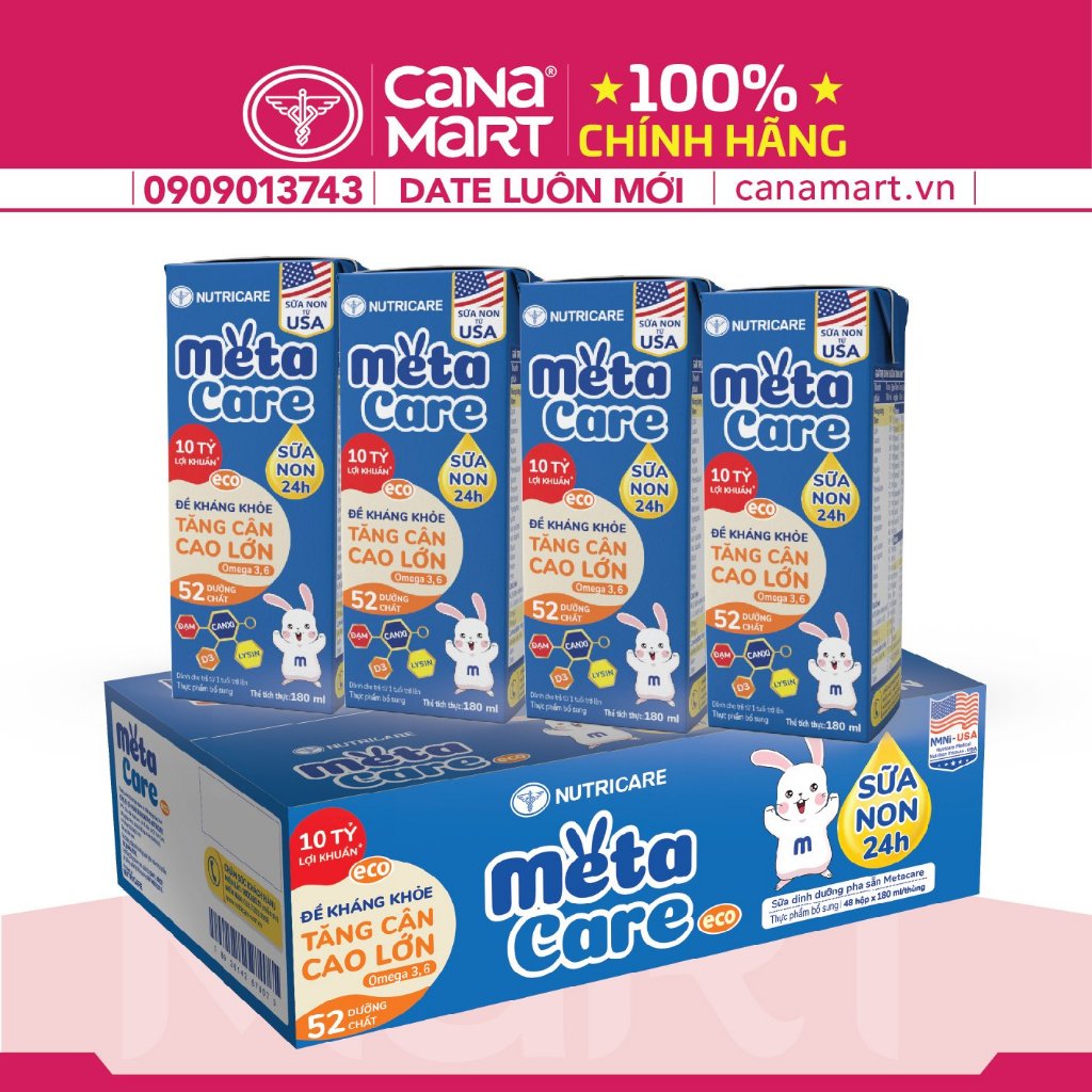 Thùng Sữa nước pha sẵn Nutricare Metacare ECO cho bé đề kháng khỏe, tăng cân cao lớn (180ml)