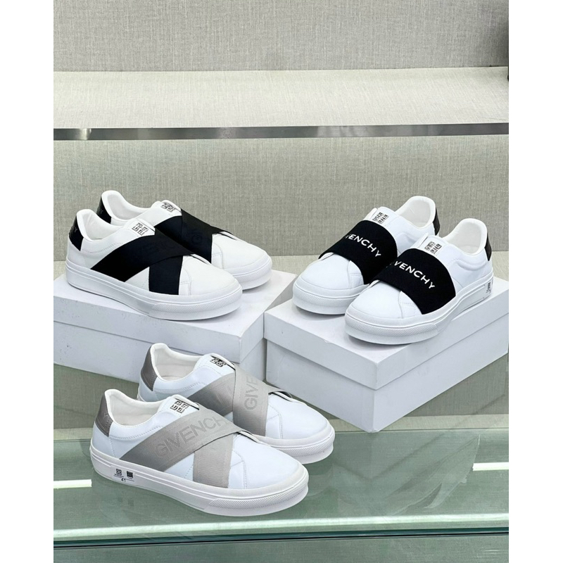 Giầy slip on GVC bản chun ngang 2 màu đen trắng - da trơn đế cao su latex