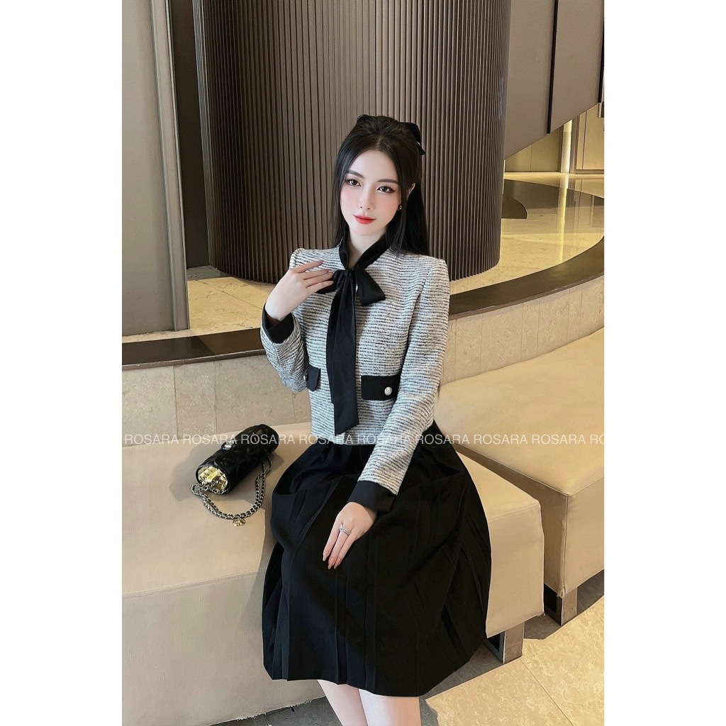 Áo Khoác Nữ Dạ Tweet Tiêu Đen Trắng Thời Trang Nữ Rosara K17