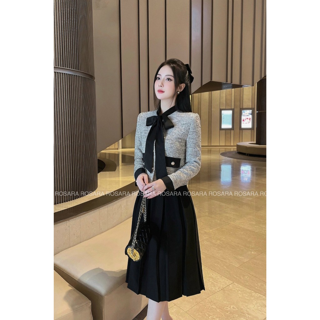 Áo Khoác Nữ Dạ Tweet Tiêu Đen Trắng Thời Trang Nữ Rosara K17