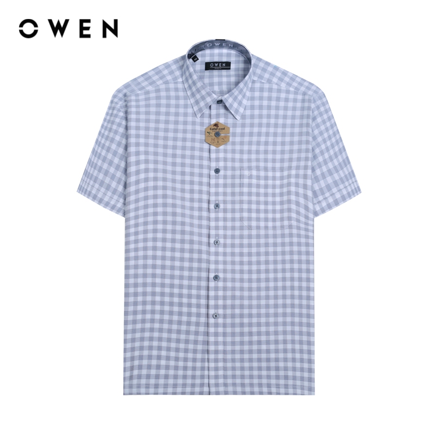OWEN - Áo sơ mi ngắn tay Body Fit màu Xanh rêu chất liệu Cafe - AB230717NT