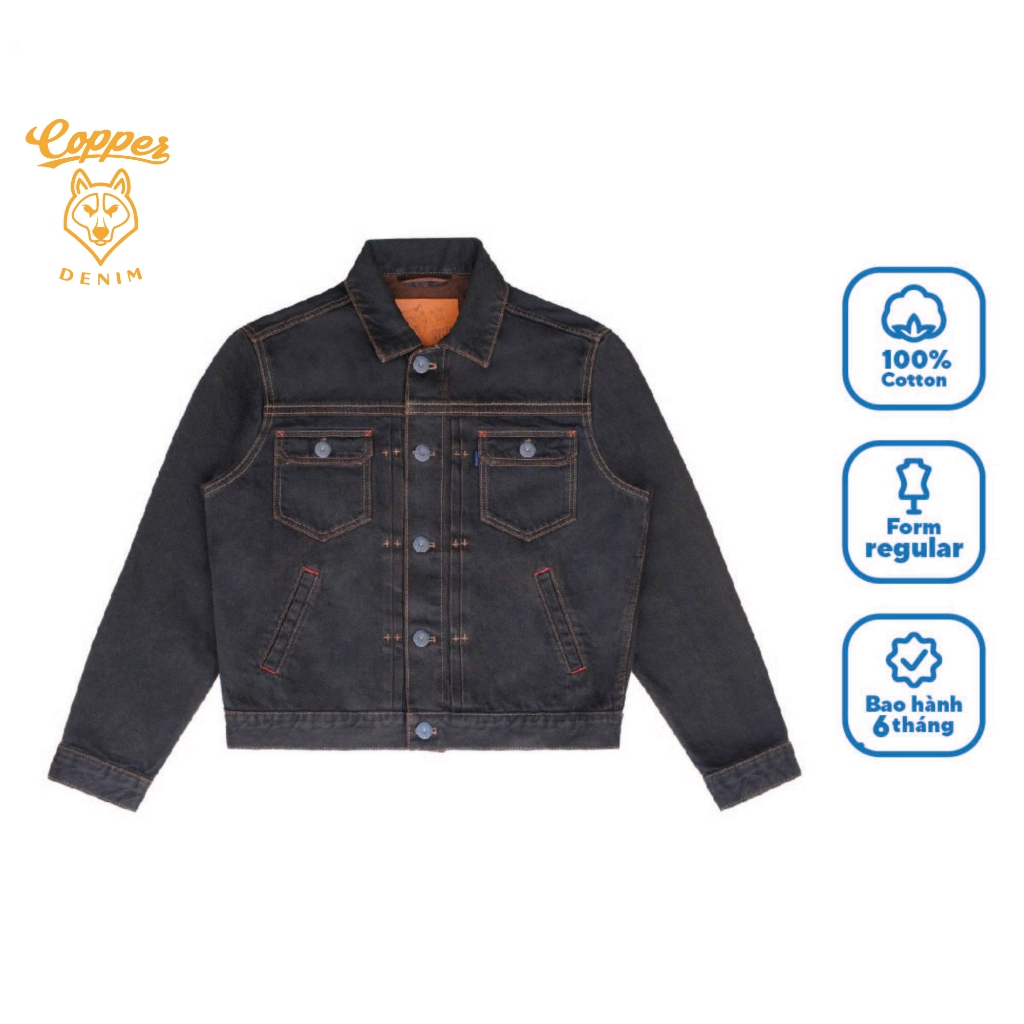 Áo Khoác Denim/Jeans Nam Type II 13.5 Oz - overdye selvedge denim, dáng regular, màu nâu đậm - Copper Denim