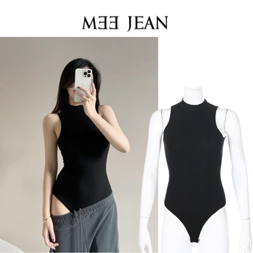 Bodysuit Sát Nách Cổ Cao 3p See store - Áo Liền Thân Màu Đen Chất Vải Thấm Hút Mồ Hôi - Hình thật Mee Jean