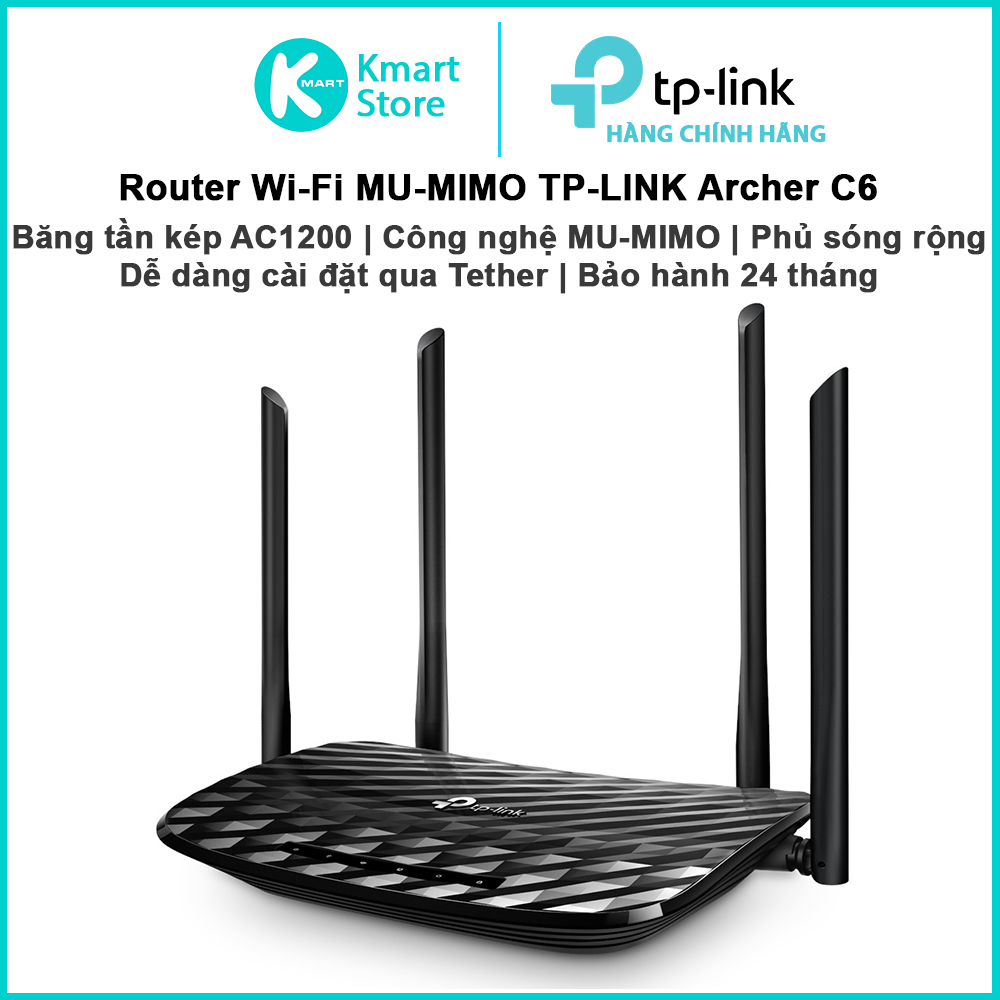 Bộ phát WIFI Router Gigabit TP-Link Archer C6 | Băng tần kép AC1200 | Công nghệ MU-MIMO | Dễ cái đặt
