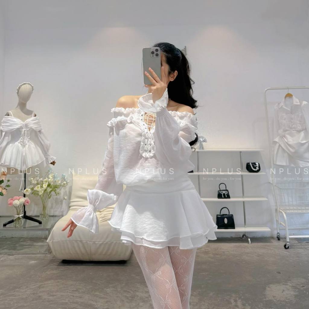 NPLUS | JUMPSUIT GIẢ VÁY DÁNG NGẮN TRỄ VAI ĐAN DÂY PHONG CÁCH BALLETCORE