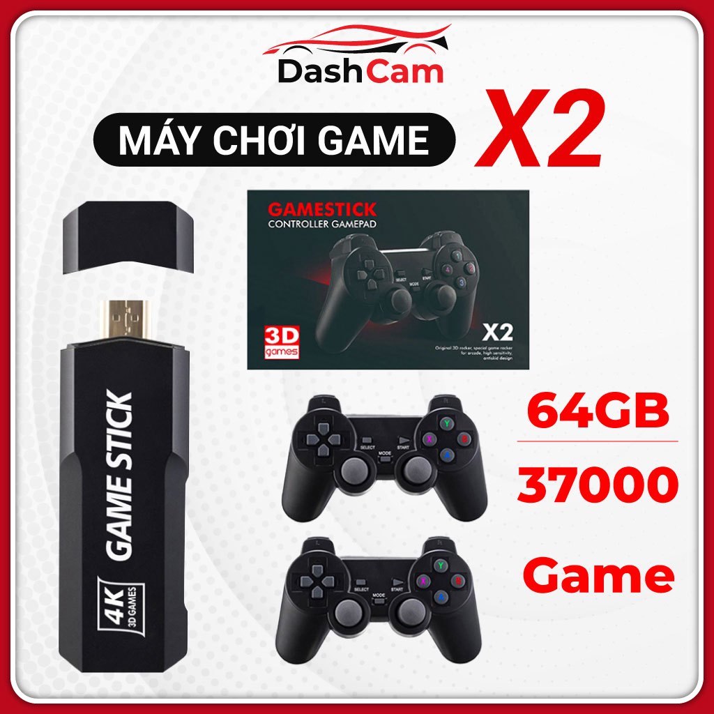 Máy chơi game không dây cầm tay Game Stick 4k Đỏ X2Pr 64GB, 37000+ game psp, ps1, 3d, đồ họa sắc nét