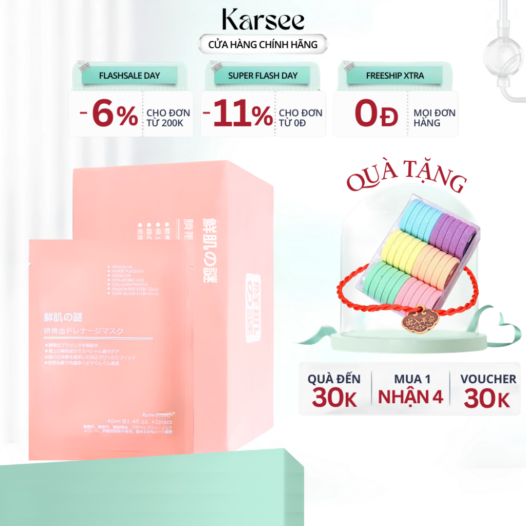 Mặt Nạ Nhau Thai Cừu Nhật Bản Hộp 50 Miếng Mask Giấy Tế Bào Gốc Dưỡng Trắng Da Cấp Ẩm Tái Tạo Collagen Phục Hồi 40ml/M