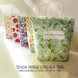 10 túi giấy quà tặng 18x22cm , giấy gói quà vintage , túi giấy hoa đựng mỹ phẩm , phụ kiện