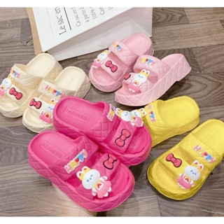 Dép bánh mì 2 quai thỏ happy nơ đế cao siêu mềm êm chân bé - PHOM TO LÙI SIZE