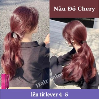 Thuốc nhuộm tóc, thuốc nhuộm tóc màu Đỏ Cherry  tặng kèm oxy trợ dưỡng và bao tay