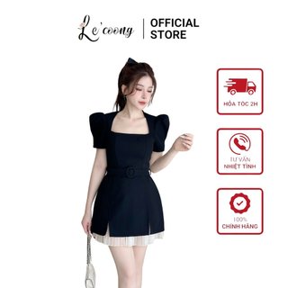 Đầm Dự Tiệc Đai Eo LECOONG V538 Váy Dáng Ngắn Phối Xếp Ly Tiểu Thư Chất Tuyết Mưa Hàn