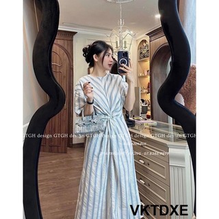 Váy Kẻ Thô Dài Xoắn Eo