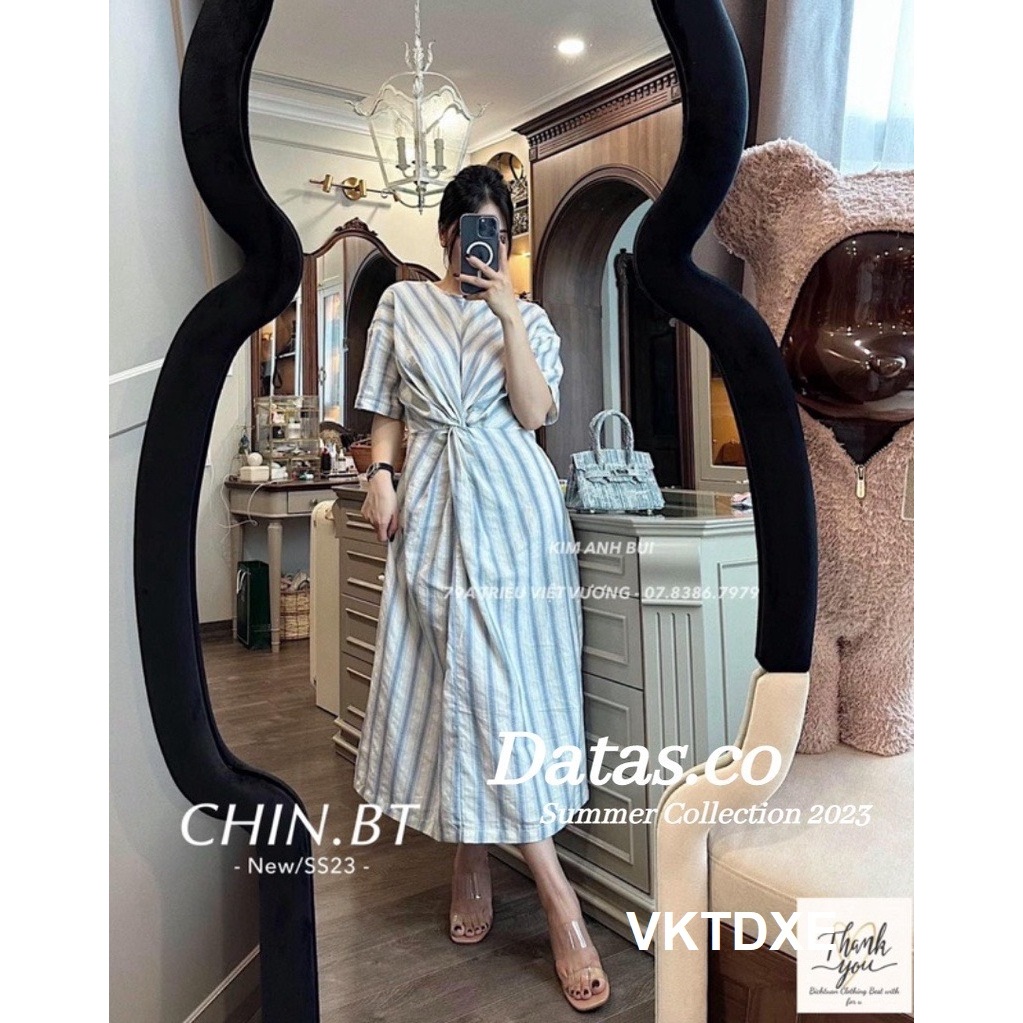 Váy Kẻ Thô Dài Xoắn Eo