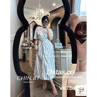 Váy kẻ thô dài xoắn eo