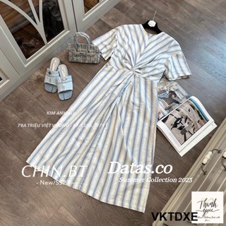 Váy Kẻ Thô Dài Xoắn Eo