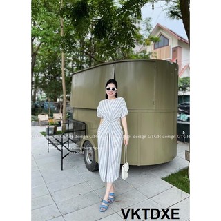 Váy Kẻ Thô Dài Xoắn Eo