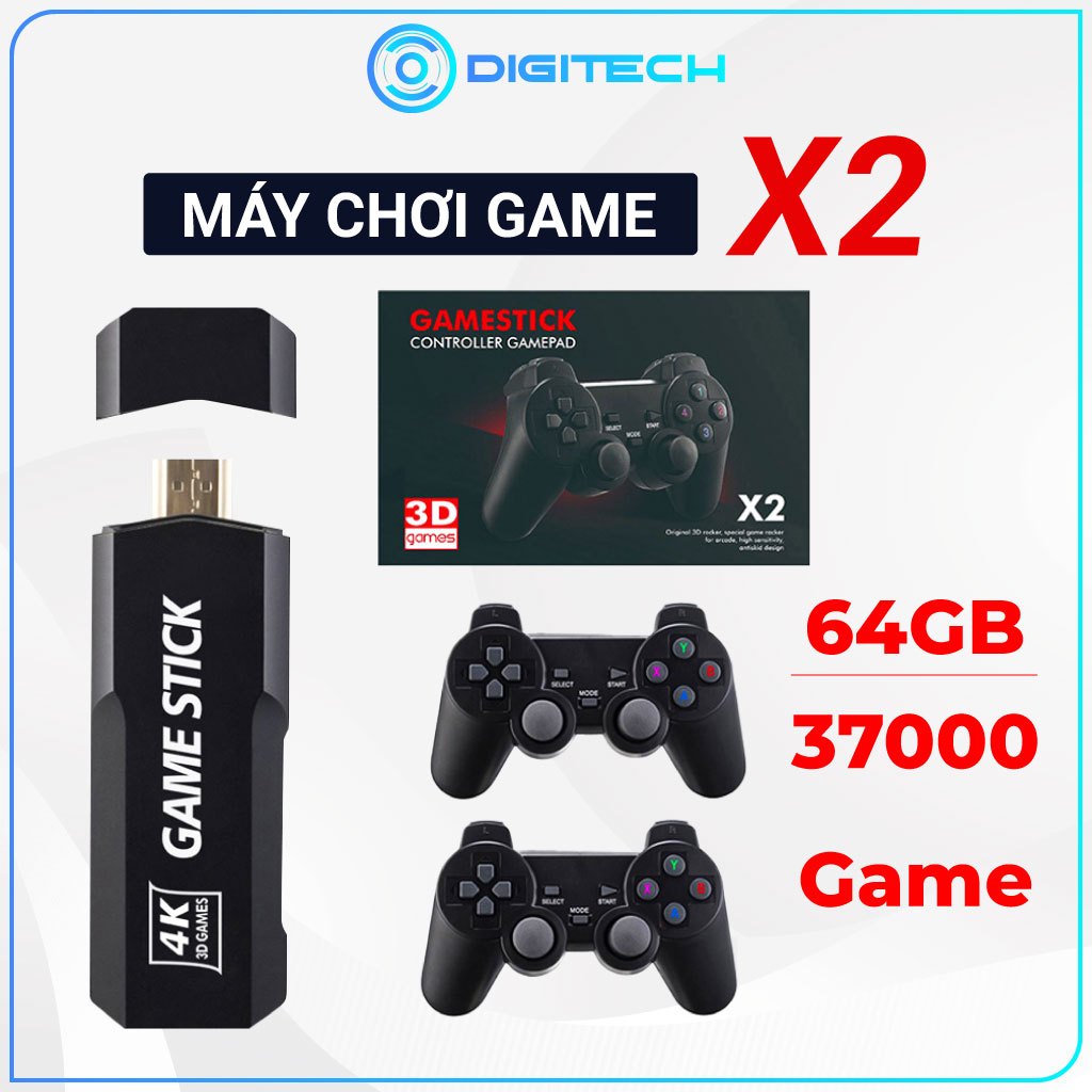 Máy chơi game không dây cầm tay Game Stick 4k Đỏ X2Pr 64GB, 37000+ game psp, ps1, 3d, đồ họa sắc nét