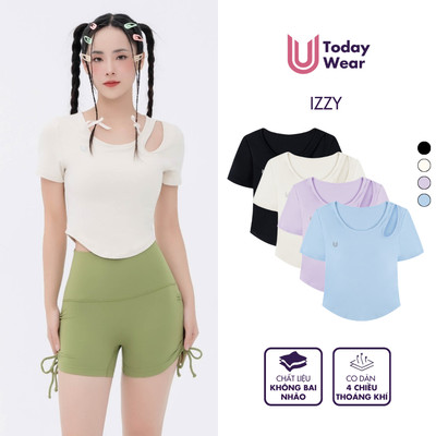 Áo croptop nữ tập gym yoga Izzy dáng cut-out vạt bầu ôm body tay ngắn Today U Wear