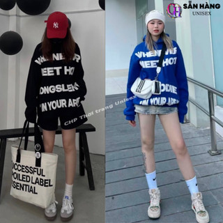 Áo Hoodie Whenever nam nữ chất liệu nỉ PE và poly phối nón 2 lớp hình in nổi cực đẹp Form Rộng màu đen, xanh, đỏ - CHP