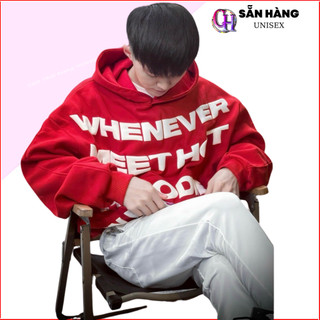  Áo Hoodie Nam Nữ Whenever Chữ Nổi 3D phối nón 2 lớp nỉ PE Form Rộng Thu đông cặp đôi Unisex dáng boxy 2024