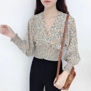 áo hoa cổ xéo Quảng châu cao cấp