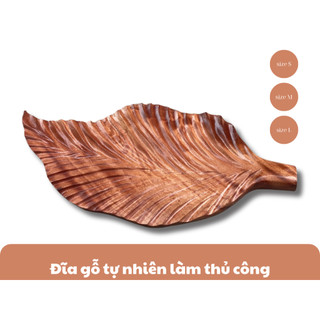 Đĩa hình lá cây gỗ me tây tự nhiên đục thủ công