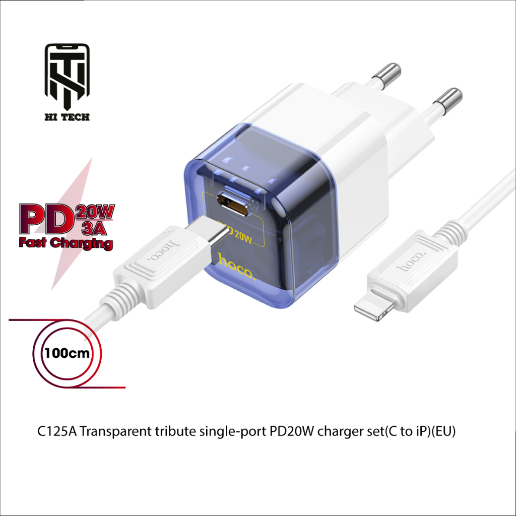 Bộ sạc nhanh PD20W Type-C Hoco C125A 1 cổng Type-C, ABS chống cháy dài 1m ,chân tròn.