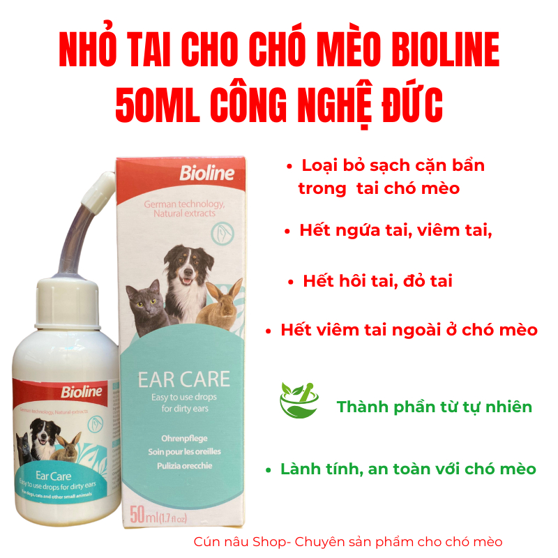 Nhỏ Tai Chó Mèo Bioline 50ml Làm Sạch Tai, Khử mùi hôi, viêm tai ngoài ở chó mèo