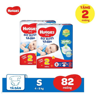 Bỉm- Tã dán huggies tràm trà S82 miếng cho bé từ 4kg đến 8kg