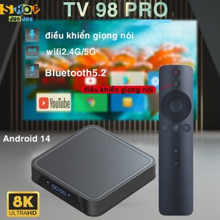 Android TV Box TV98 Pro 8k  Hỗ Trợ Kiểm Soát Giọng Nói Việt 300 Kênh Miễn Phí （Cần cài đặt app） Bluetooth điều khiển từ