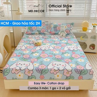 Bộ ga giường Cotton poly MD.Decor - Bedding đủ size nệm 1m2, 1m4, 1m6, 1m8 họa tiết đẹp 1drap + 2 vỏ gối