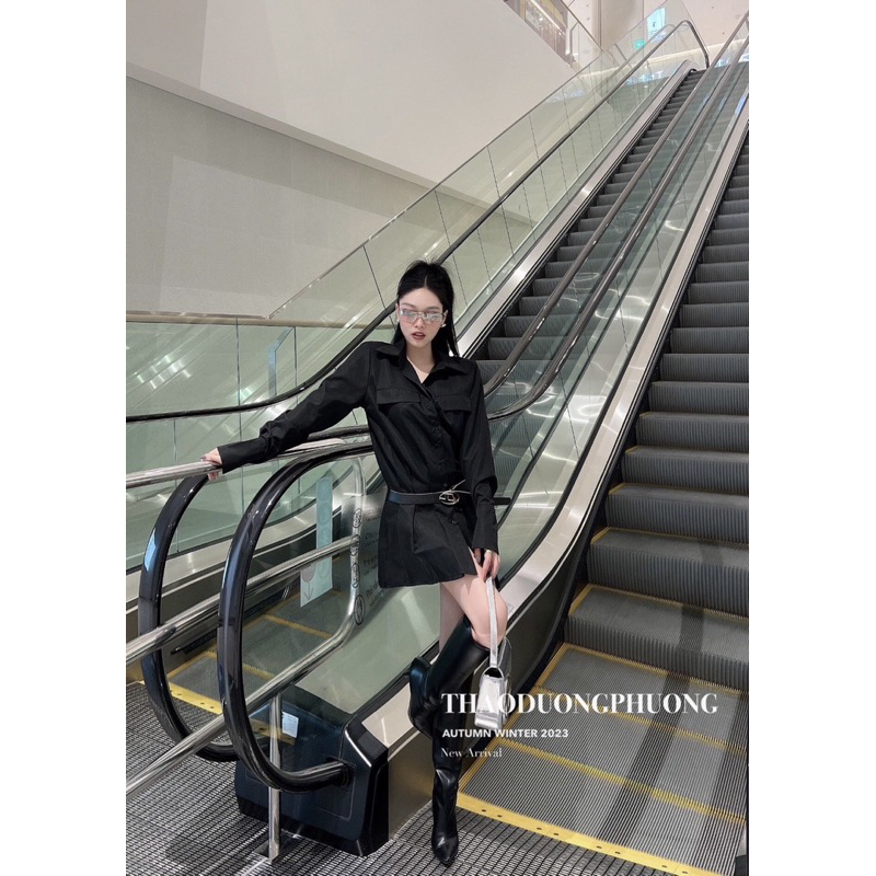 ▪️Váy sơ mi kèm belt Form váy xếp ly tạo điểm nhấn kèm theo belt da🥰 Sz S,M