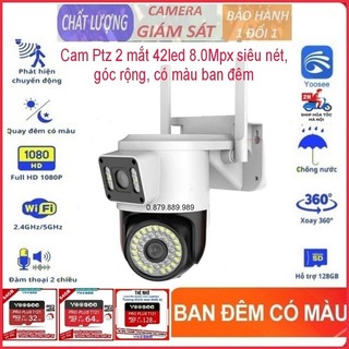Camera ngoài trời yoosee Ptz 2 mắt Q42D 8.0Mpx siêu nét, góc rộng, đàm thoại 2 chiều, có màu ban đêm