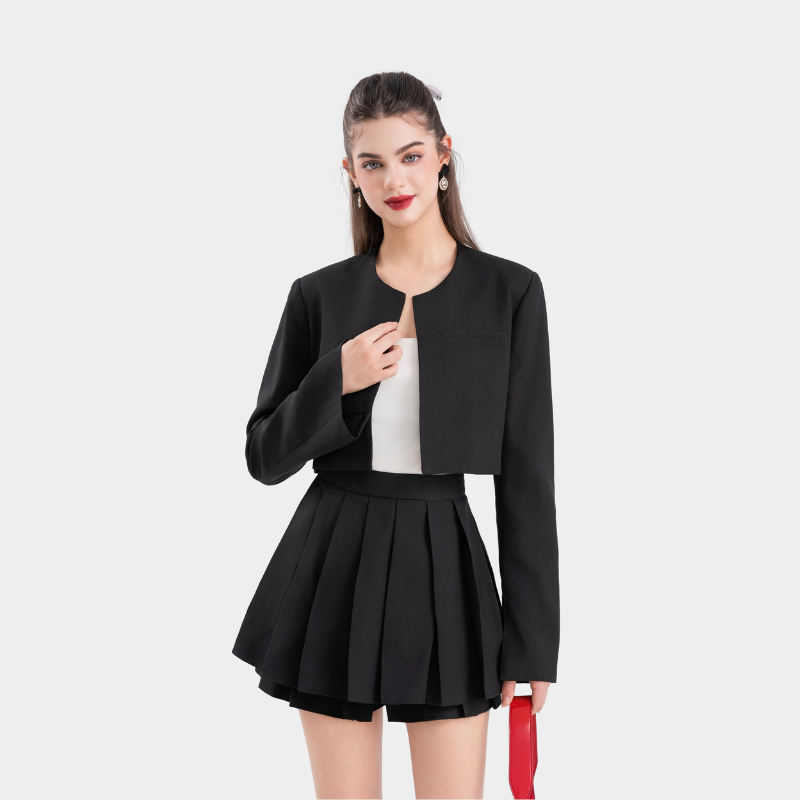 Áo Khoác/Blazer Kiểu Nữ MARC FASHION Form Ngắn Cổ Tròn Xẻ Cổ Tay - CBMH120223