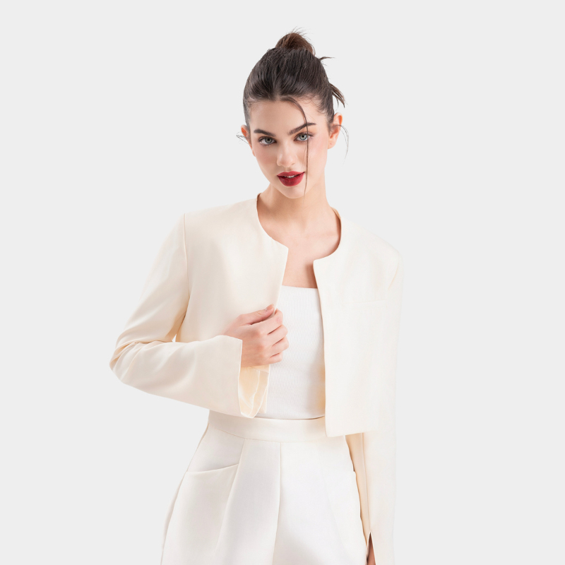 Áo Khoác/Blazer Kiểu Nữ MARC FASHION Form Ngắn Cổ Tròn Xẻ Cổ Tay - CBMH120223